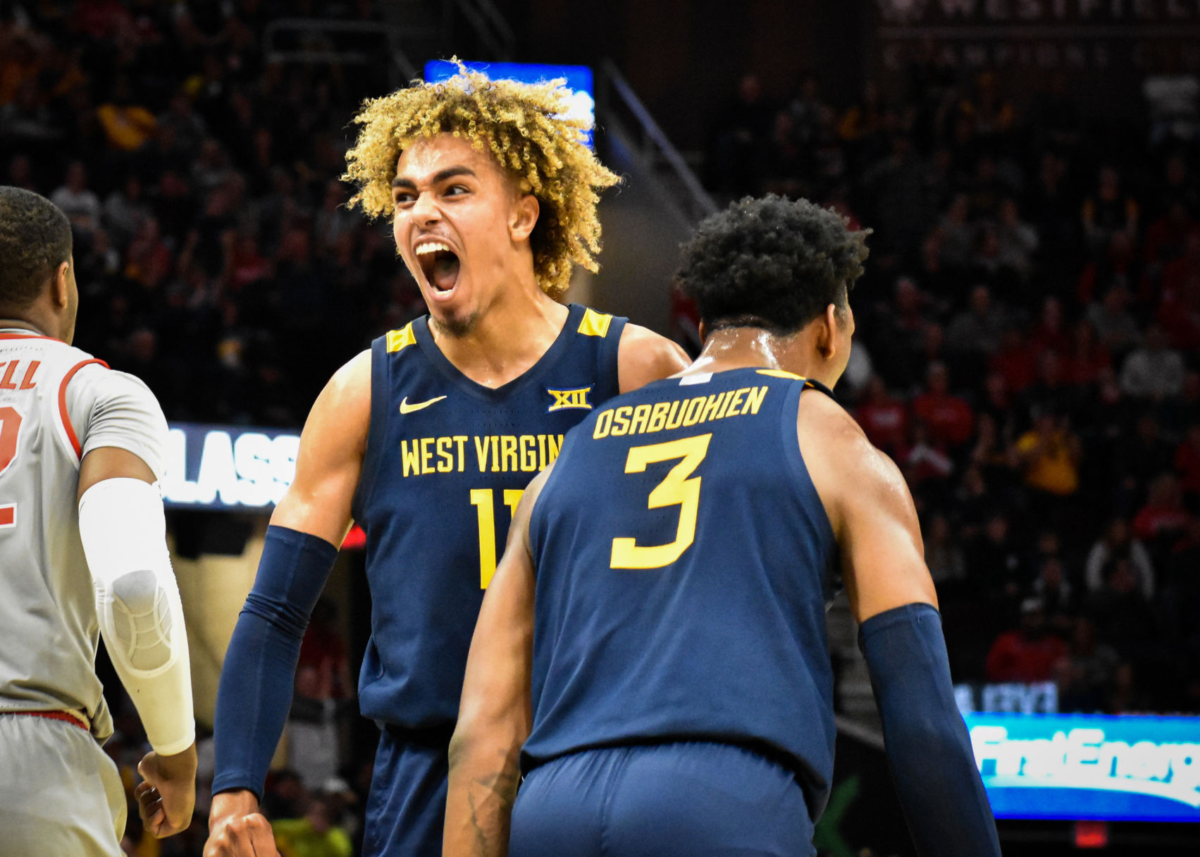Dec. 29th 2019 - Sophomore Forward Emmitt Matthews Jr. yells in celebration when facing off against Ohio State in Cleveland.